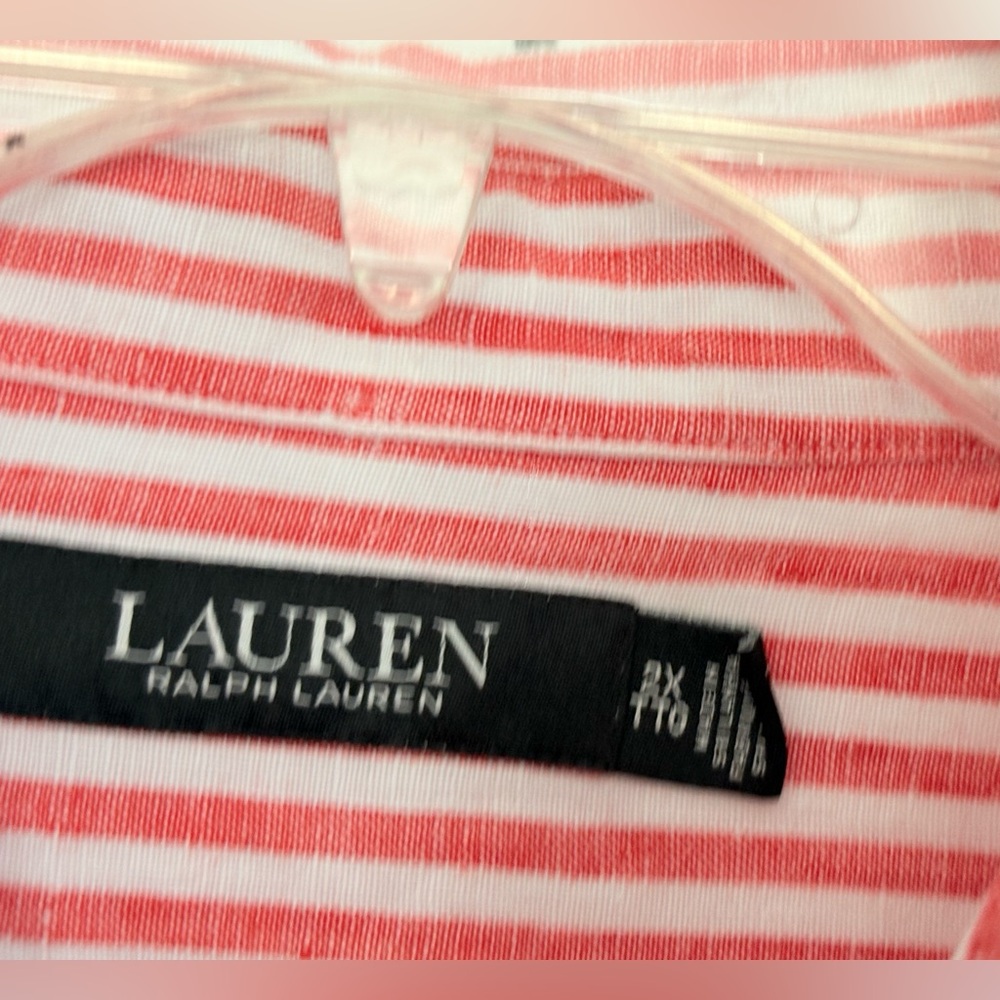 Lauren Ralph Lauren Red and White Striped Button-Up Blouse - Picture 4 of 7